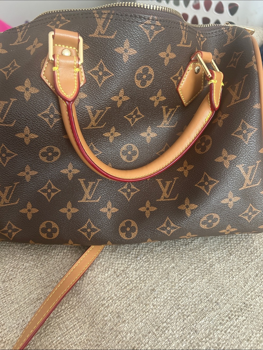 Louis Vuitton Monogram Satchel in Brown and Tan with Gold Hardware